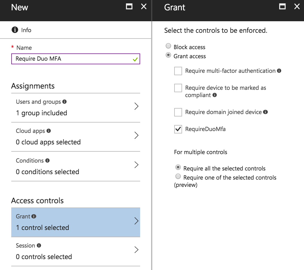 Duo Azure CA Policy Grant Access with Duo