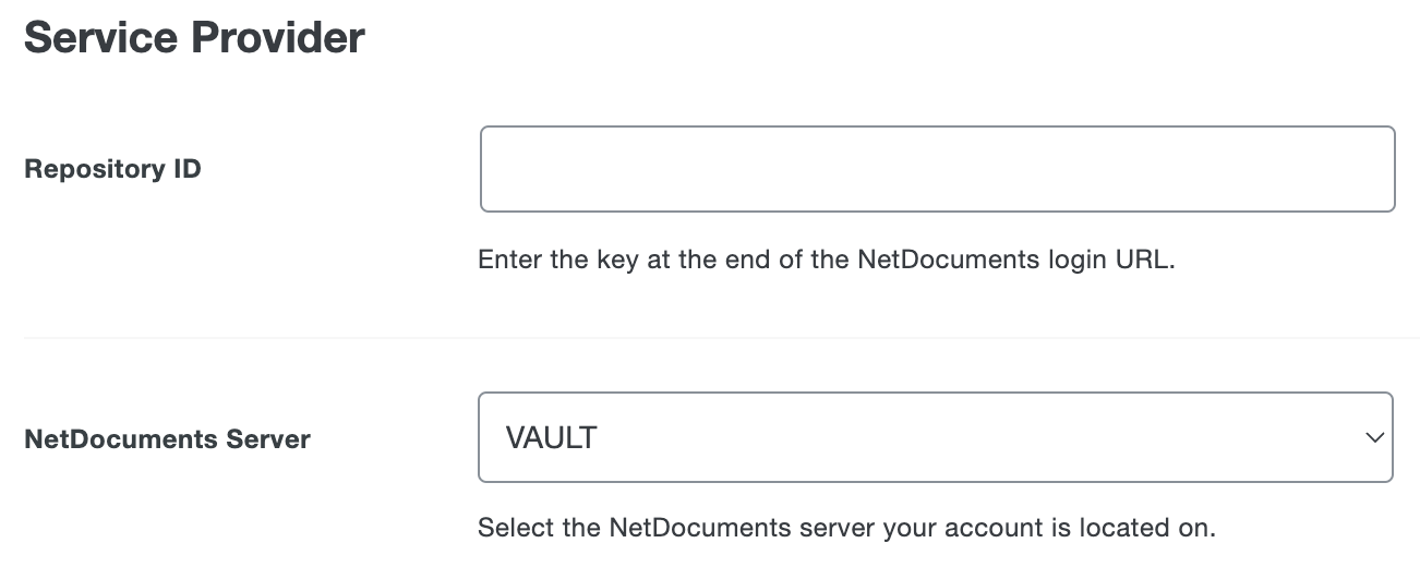 Duo NetDocuments Server Dropdown Menu